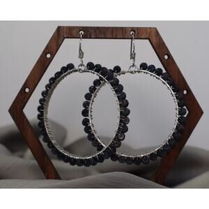 SB Large Sterling Silver Blue Gemstones Dangle Earrings 16.60G / 2.4in